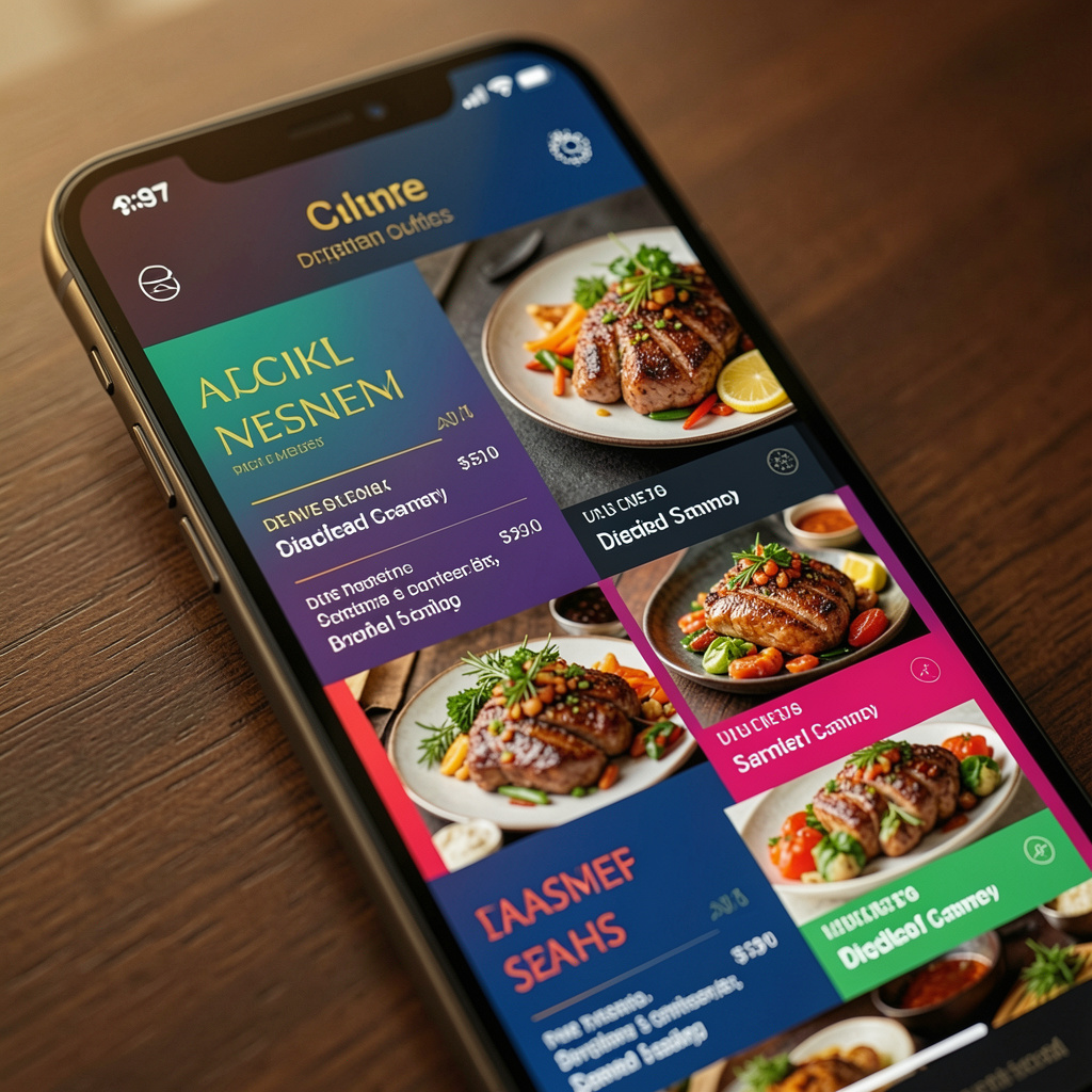 A smartphone screen showing a beautifully designed menu